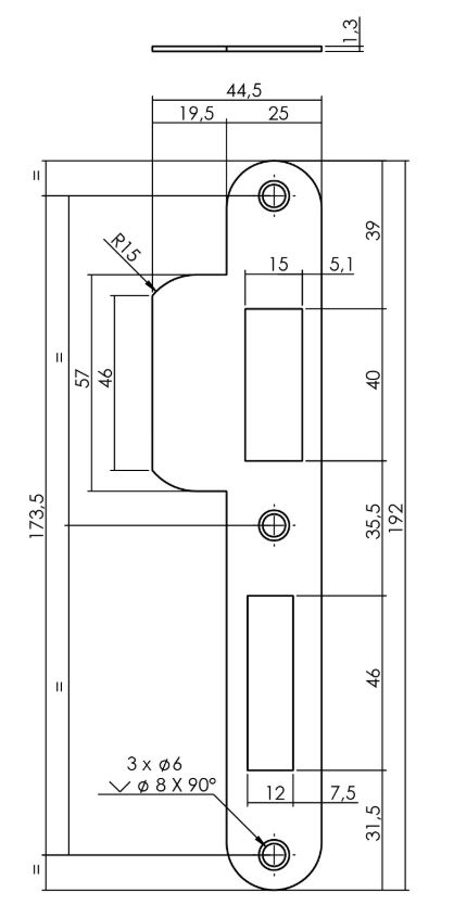 Intersteel Sluitplaat 192x25x1,5mm afgerond met korte lip DIN rechts rvs - Afbeelding 2