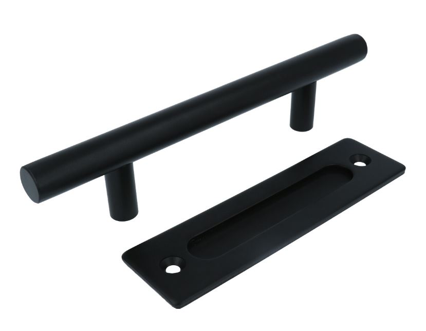 Set schuifdeurgrepen buisgreep / infreesgreep mat zwart - Afbeelding 2