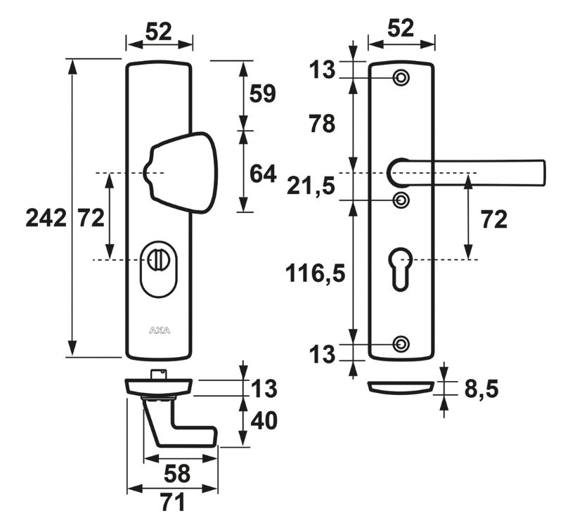 AXA veiligheidsbeslag PC72 SKG*** met kerntrekbeveiliging greep/kruk