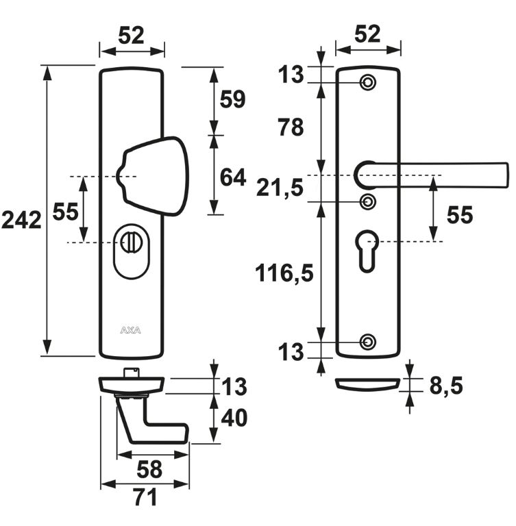 Axa Curve Veiligheidsbeslag met kerntrekbeveiliging PC55 knop/kruk SKG*** Zwart