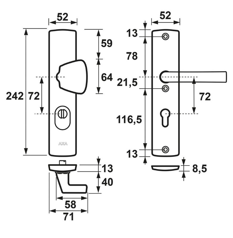 Axa Curve Veiligheidsbeslag met kerntrekbeveiliging PC72 knop/kruk SKG*** Zwart