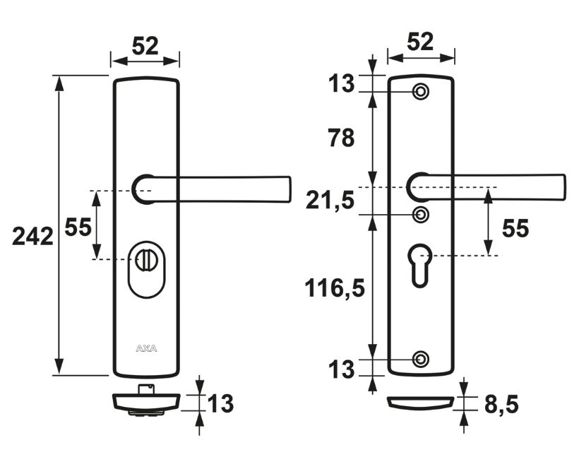 Axa Curve Veiligheidsbeslag met kerntrekbeveiliging PC55 kruk/kruk SKG*** Zwart