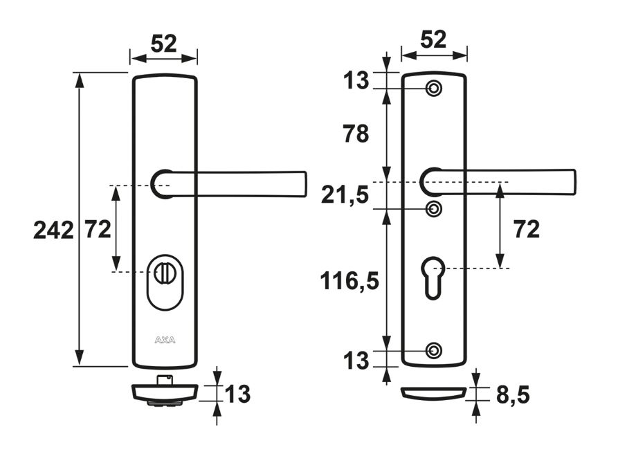 Axa Curve Veiligheidsbeslag met kerntrekbeveiliging PC72 kruk/kruk SKG*** Zwart