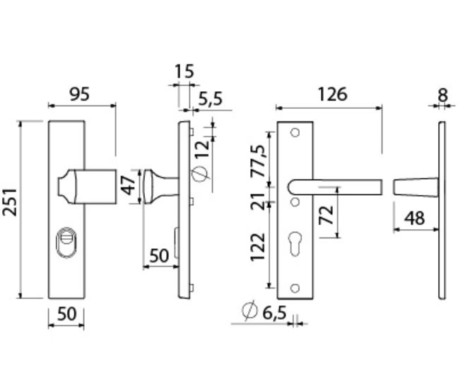 AMI Veiligheidsgarnituur VARO Rechthoekig met kerntrekbeveiliging PC72 SKG*** Aluminium F1