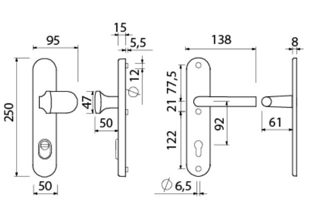 AMI Veiligheidsgarnituur VARO Ovaal met kerntrekbeveiliging PC92 SKG*** Aluminium F1