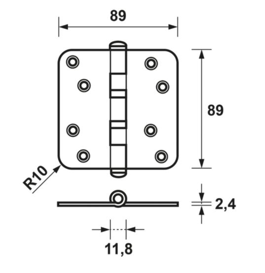 AXA Kogellagerscharnier 89x89 Verzink Ronde Hoeken