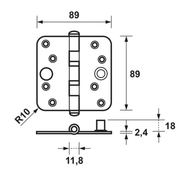 AXA Kogellagerscharnier SKG3 89x89 Verzinkt Ronde Hoeken