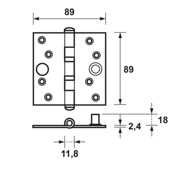 AXA Kogellagerscharnier SKG*** 89x89 Verzink Rechte Hoeken