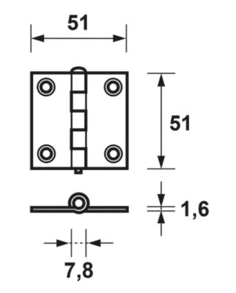 AXA Ongelagerd scharnier 51x51x1.6 met losse pen