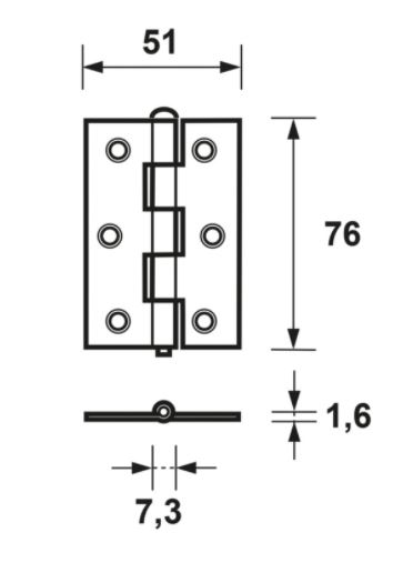 AXA Ongelagerd scharnier 51x76x1.6 met losse pen