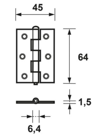 AXA Ongelagerd scharnier 45x64x1.5 met losse pen
