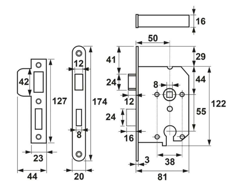 AXA dag-nachtslot cilinder PC55 met Zwarte Voorplaat