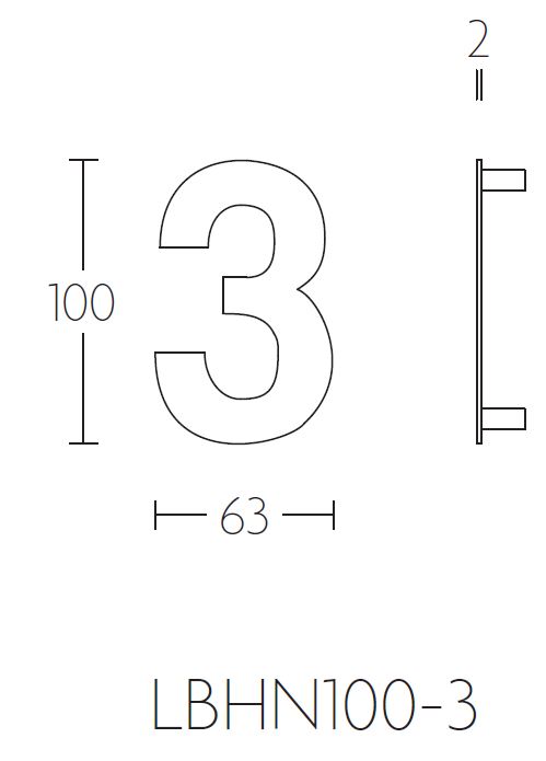 BASICS Huisnummer LBHN100-3 PVD Mat RVS