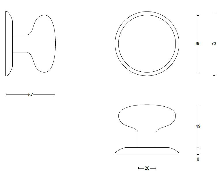 Voordeurknop BASIC LB65V Vast op Rozet RVS Gepolijst