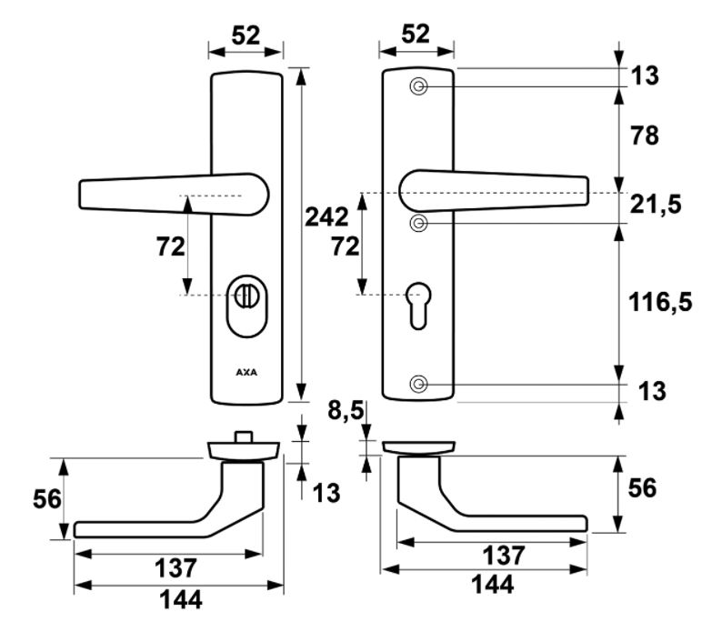 Axa Old Black Veiligheidsbeslag PC72 met kerntrekbeveiliging kruk/kruk SKG3