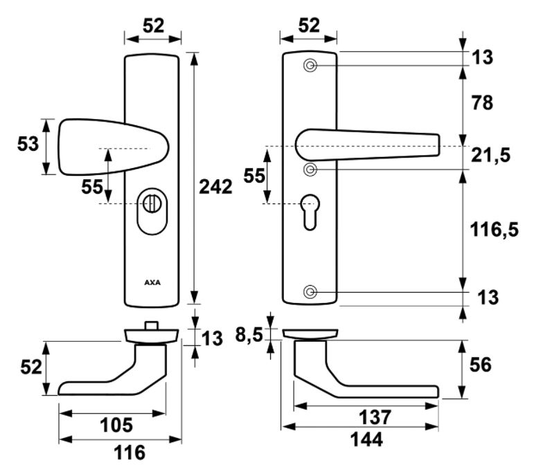 Axa Old Black Veiligheidsbeslag met kerntrekbeveiliging knop/kruk SKG*** PC55