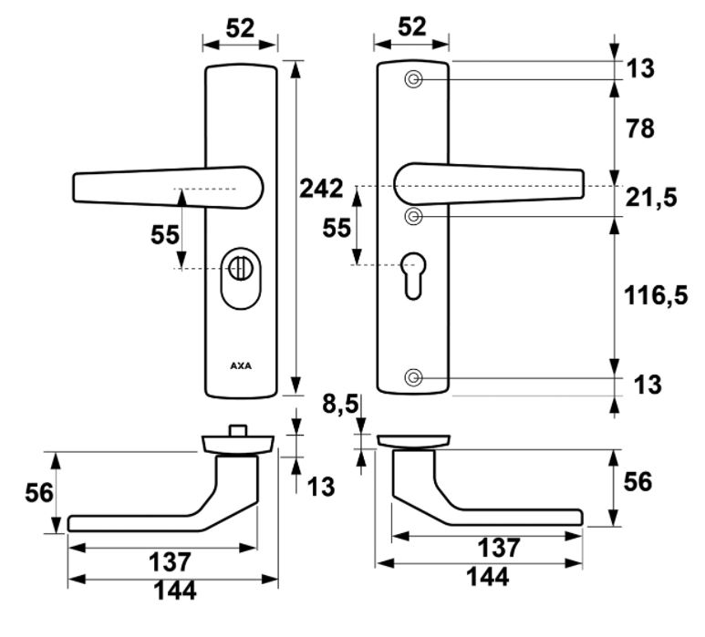 Axa Old Black Veiligheidsbeslag met kerntrekbeveiliging kruk/kruk SKG*** PC55