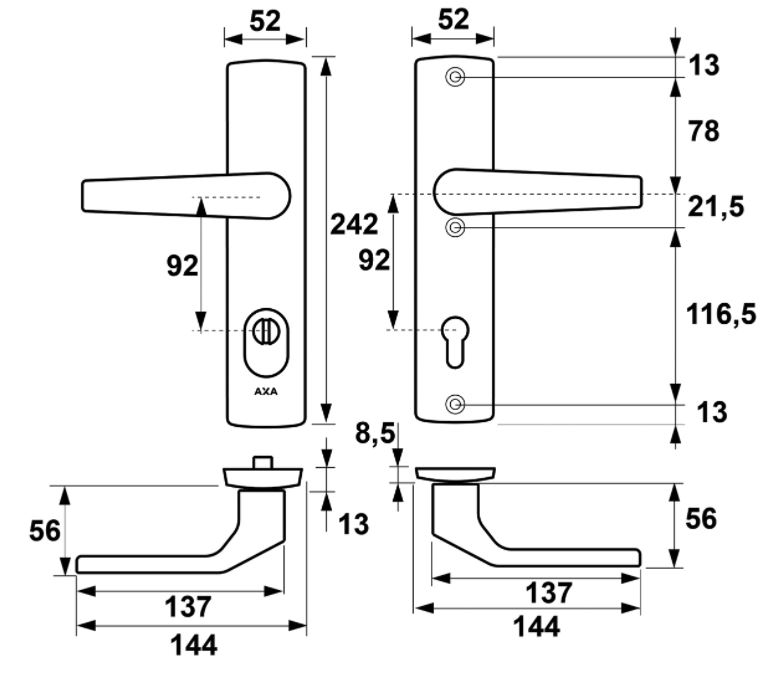 Axa Old Black Veiligheidsbeslag met kerntrekbeveiliging kruk/kruk SKG*** PC92