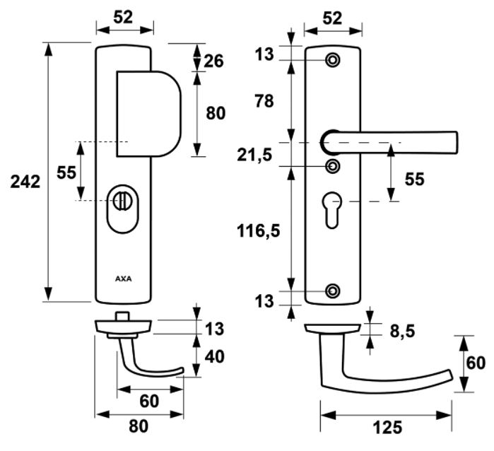 AXA veiligheidsbeslag PC55 SKG*** met kerntrekbeveiliging greep/kruk
