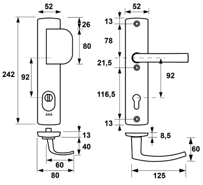 AXA veiligheidsbeslag PC92 SKG*** met kerntrekbeveiliging greep/kruk