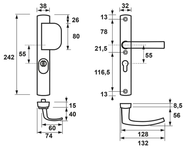 AXA Curve Smal veiligheidsbeslag met Kerntrek beveiliging Greep/Kruk SKG*** PC55