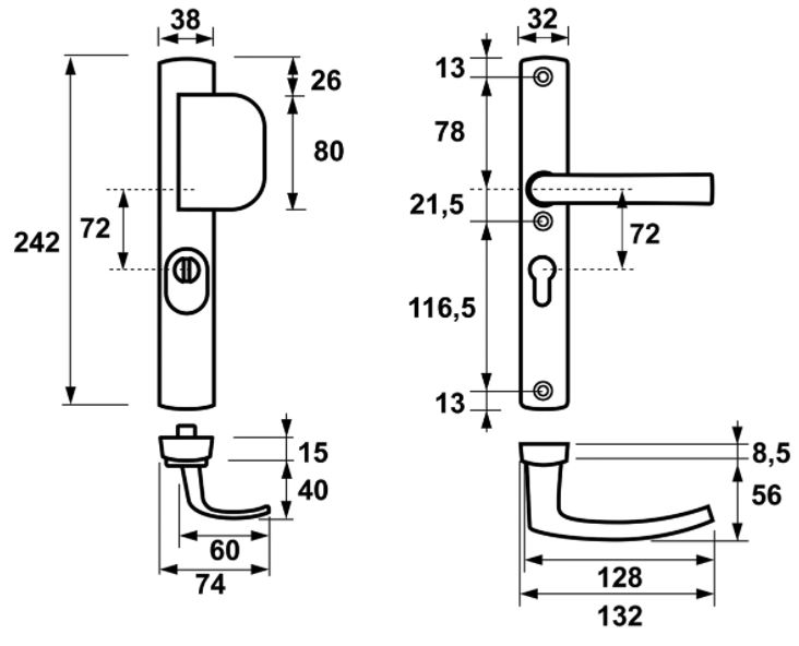 AXA Curve Smal veiligheidsbeslag met Kerntrek beveiliging Greep/Kruk SKG*** PC72