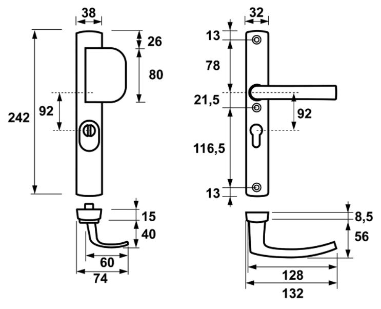 AXA Curve Smal veiligheidsbeslag met Kerntrek beveiliging Greep/Kruk SKG*** PC92