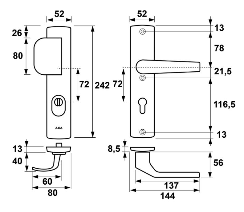 Axa Old Black Veiligheidsbeslag PC72 met kerntrekbeveiliging D-duwer/kruk SKG***