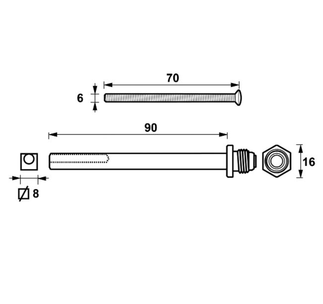 AXA Wisselstift 90x8mm en set bouten M6x70