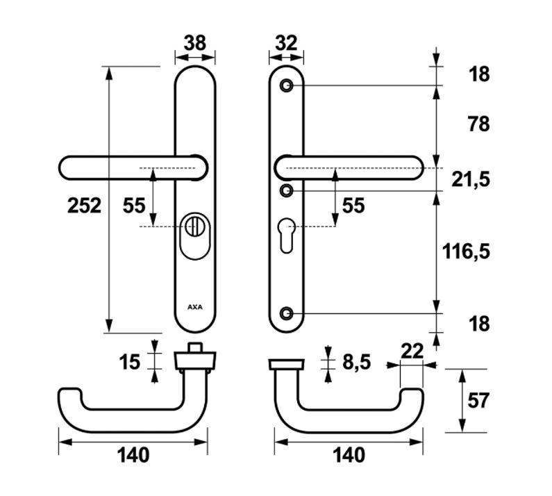 AXA Oval Plus Smal veiligheidsbeslag PC55 SKG*** met kerntrekbeveiliging kruk/kruk Zwart