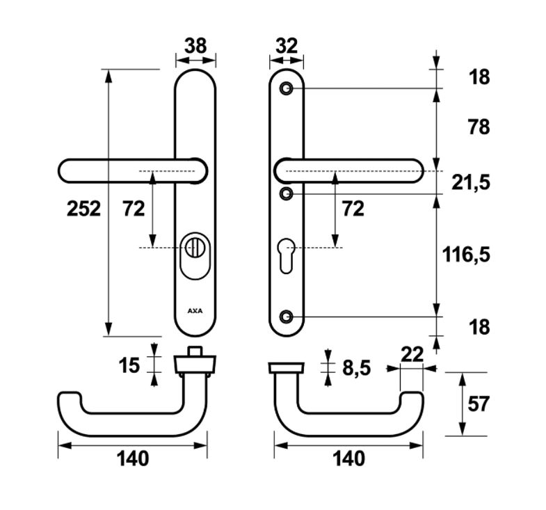 AXA Oval Plus Smal veiligheidsbeslag PC72 SKG*** met kerntrekbeveiliging kruk/kruk Zwart