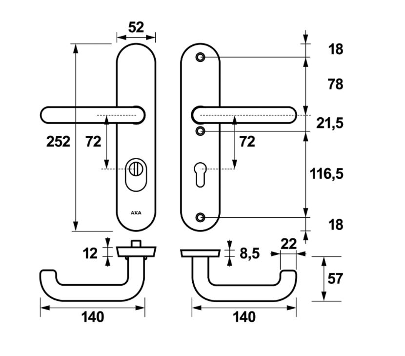 AXA Oval Plus veiligheidsbeslag PC72 SKG*** met kerntrekbeveiliging kruk/kruk Zwart