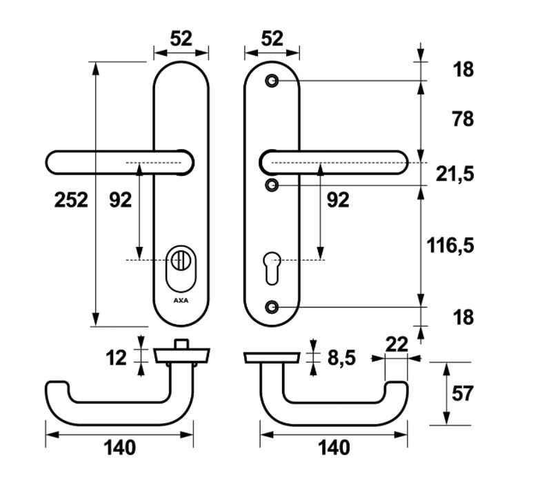 AXA Oval Plus veiligheidsbeslag PC92 SKG*** met kerntrekbeveiliging kruk/kruk Zwart