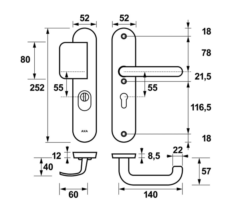AXA Oval Plus veiligheidsbeslag PC55 SKG*** met kerntrekbeveiliging D-greep/kruk Zwart