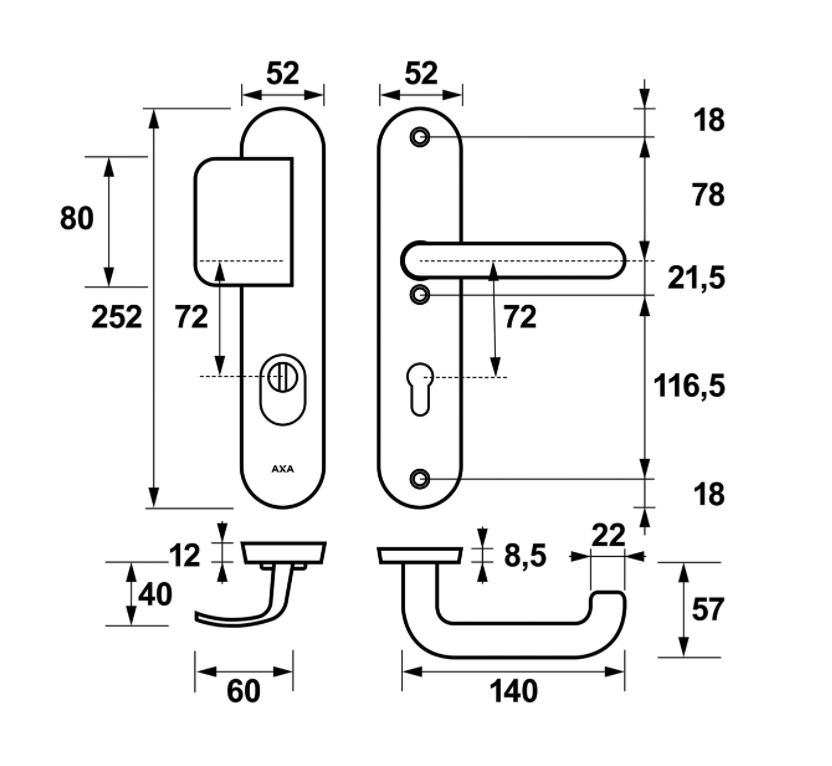 AXA Oval Plus veiligheidsbeslag PC72 SKG*** met kerntrekbeveiliging D-greep/kruk Zwart