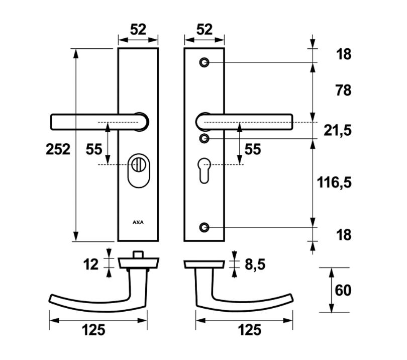AXA Edge Plus veiligheidsbeslag PC55 SKG*** met kerntrekbeveiliging kruk/kruk Zwart