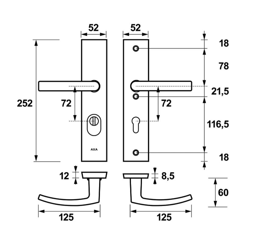 AXA Edge Plus veiligheidsbeslag PC72 SKG*** met kerntrekbeveiliging kruk/kruk Zwart
