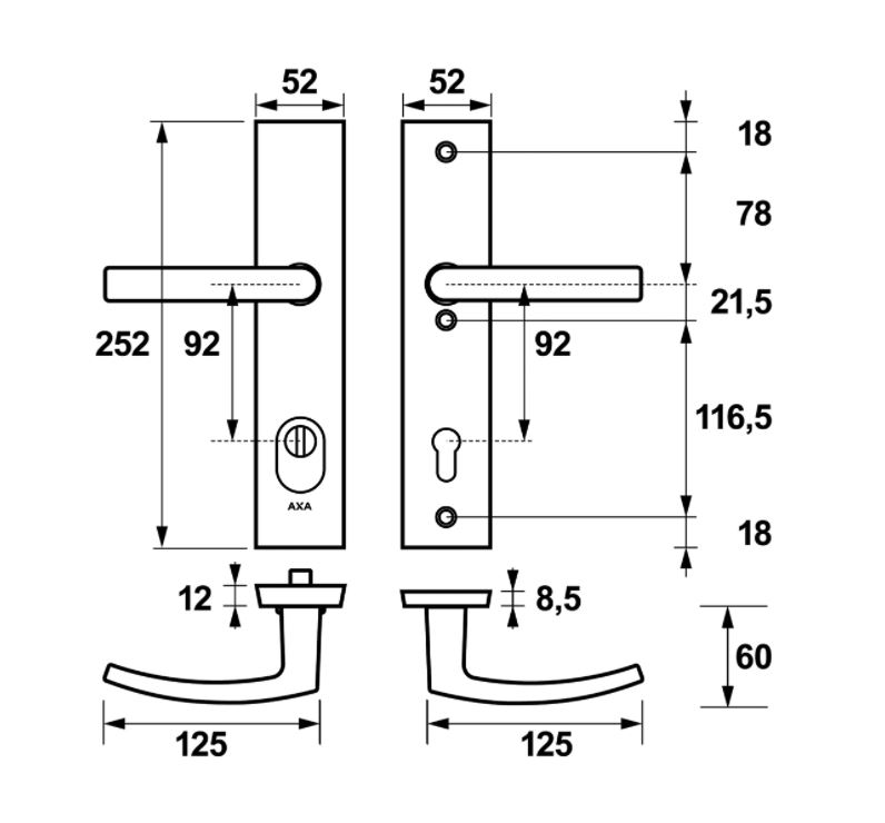 AXA Edge Plus veiligheidsbeslag PC92 SKG*** met kerntrekbeveiliging kruk/kruk Zwart