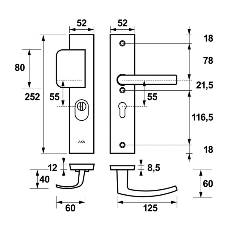 AXA Edge Plus veiligheidsbeslag PC55 SKG*** met kerntrekbeveiliging D-greep/kruk Zwart