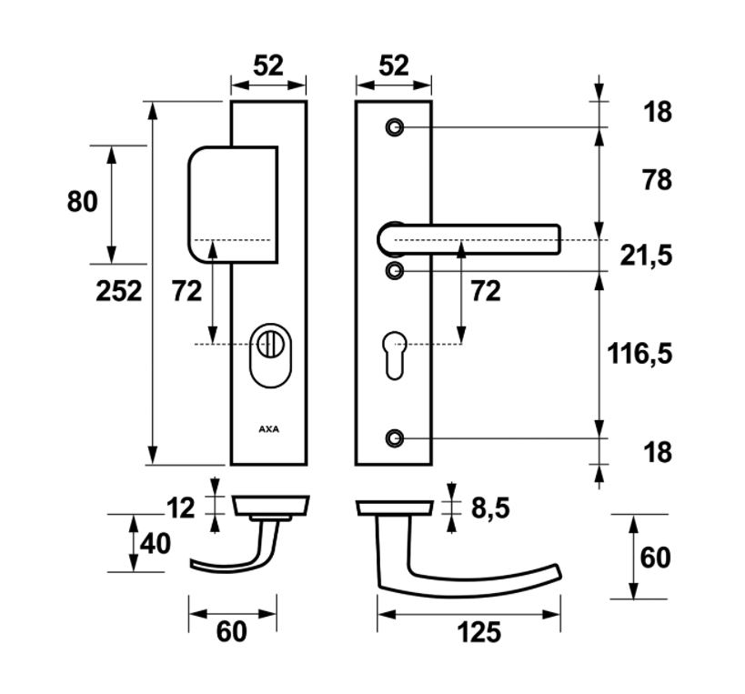 AXA Edge Plus veiligheidsbeslag PC72 SKG*** met kerntrekbeveiliging D-greep/kruk Zwart