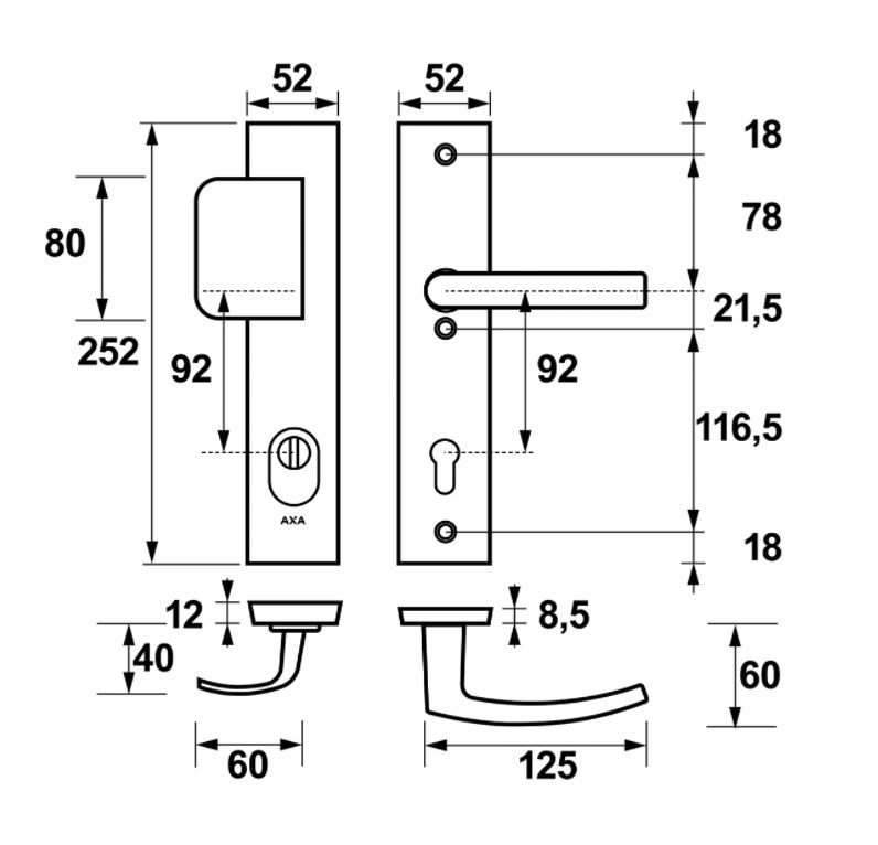 AXA Edge Plus veiligheidsbeslag PC92 SKG*** met kerntrekbeveiliging D-greep/kruk Zwart