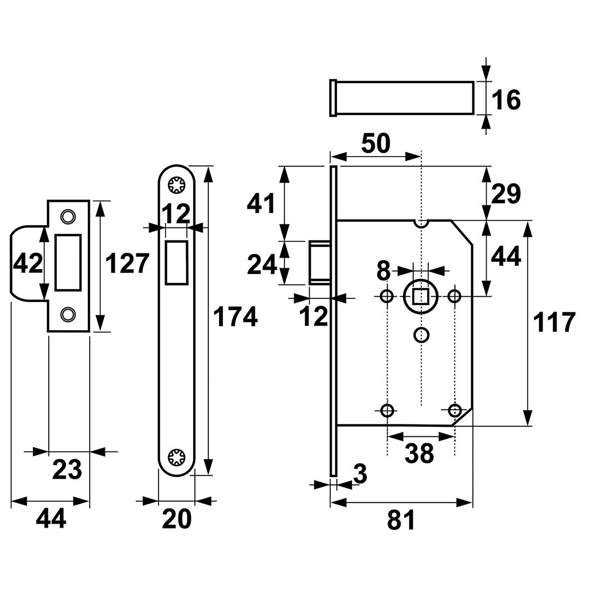 AXA set binnendeurbeslag blind + loopslot zwart