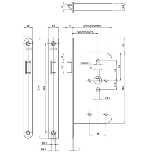 Lips vrij- en bezetslot 2486 wit gelakt doornmaat 60 mm