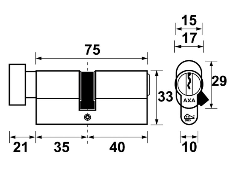 AXA knop veiligheidscilinder Security K35/40 SKG2 - Afbeelding 2