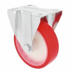 Bokwiel met bevestigingsplaat verzinkt met rode nylon wiel 125 mm