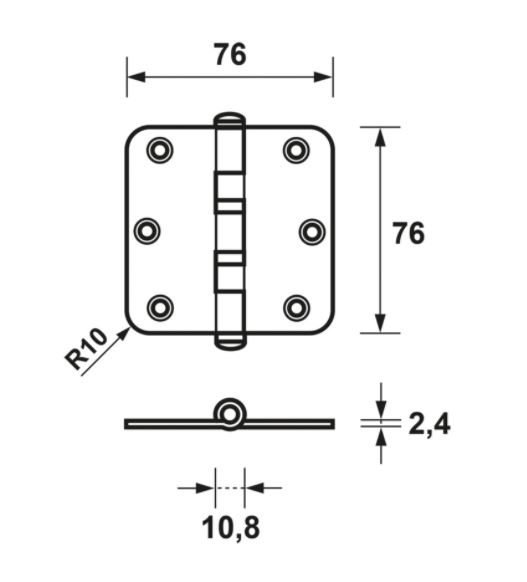 AXA Kogellagerscharnier 76x76 Verzink Ronde Hoeken