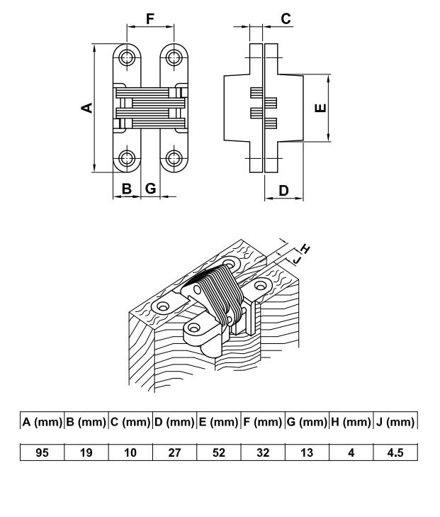 AMIG zamak verborgen scharnier met RVS veer 95x54 mm