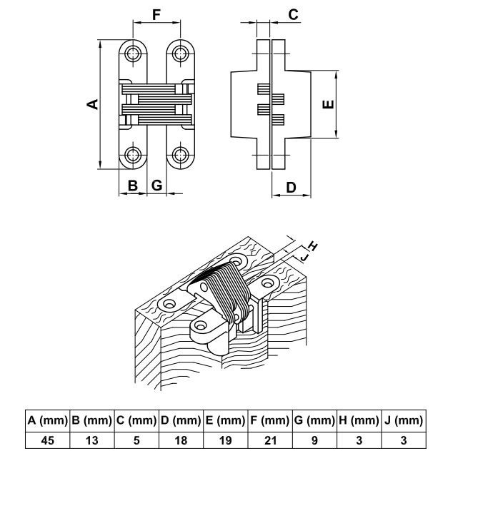 AMIG zamak verborgen scharnier met RVS veer 45x36 mm
