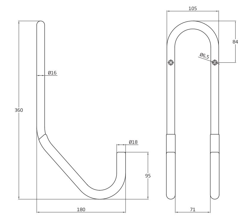 AMIG Ophangbeugel zwart 180 x 105 x 360 mm