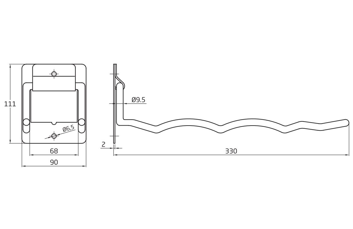 AMIG Ophangbeugel zwart 90 x 330 mm